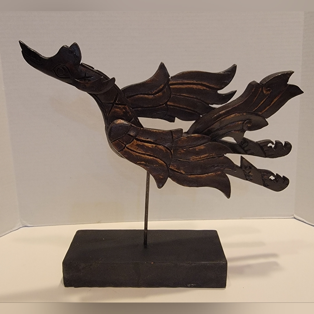 Thailand Hand Carved Wooden Phoenix Fire-bird mythical creature Pre-owned